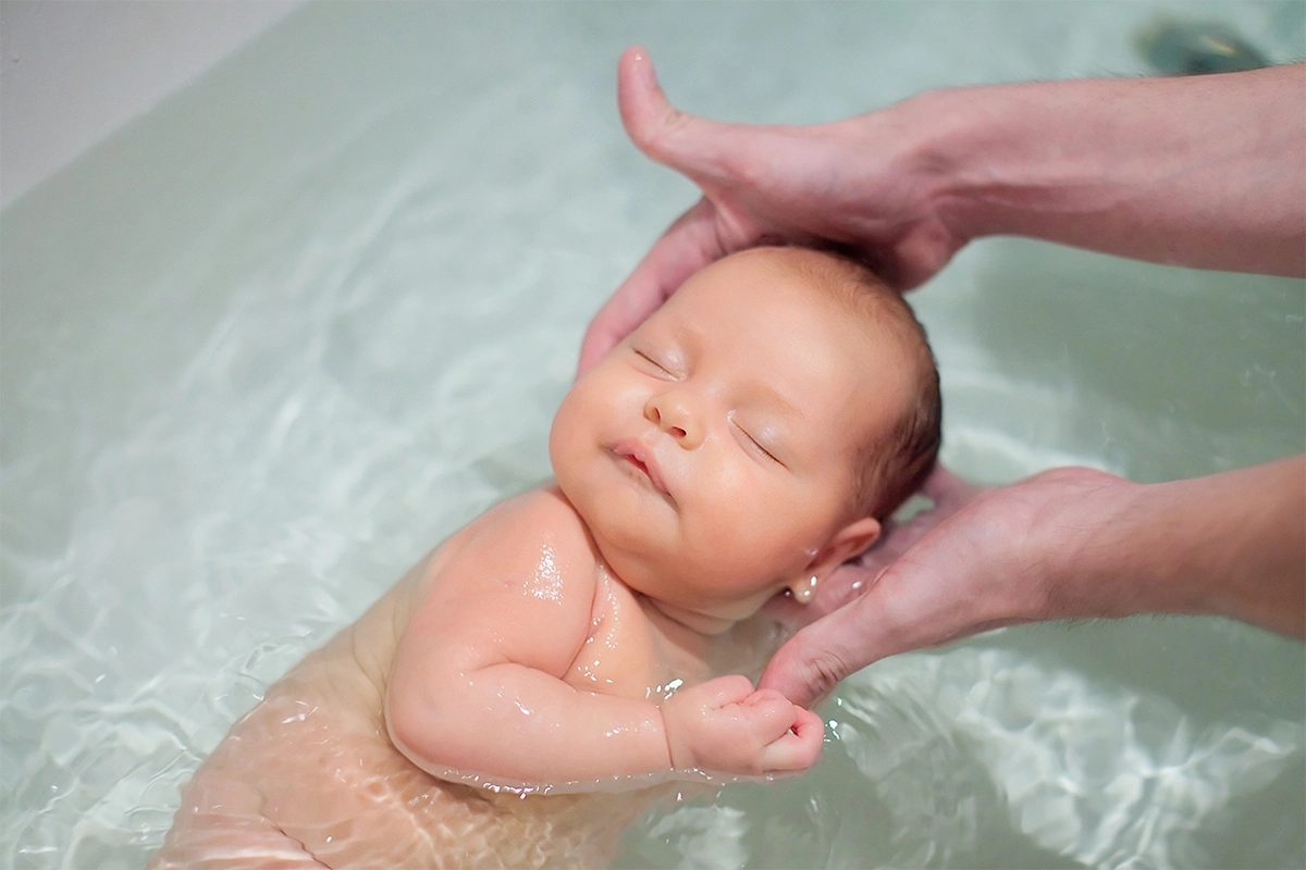 Bathing a newborn baby
